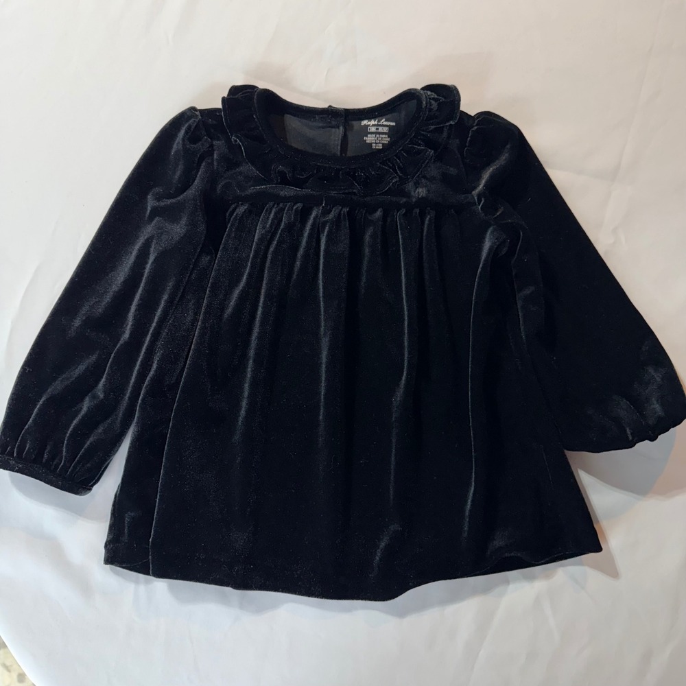 Ralph Lauren Toddler Girls Black Velvet Ruffle Collar Long Sleeve Top 18M